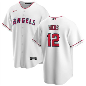 Men Los Angeles Angels #12 Aaron Hicks White Cool Base Stitched Jersey