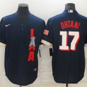 Men Los Angeles Angels #17 Shohei Ohtani 2021 Navy All-Star Cool Base Stitched Jersey