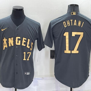 Men Los Angeles Angels #17 Shohei Ohtani 2022 All-star Charcoal Cool Base Stitched Jersey