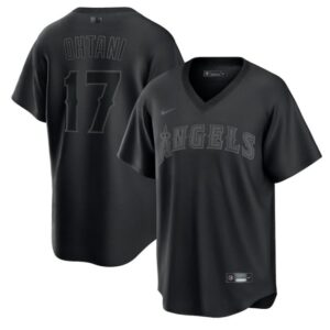 Men Los Angeles Angels #17 Shohei Ohtani Black Pitch Black Fashion Replica Stitched Jersey