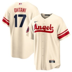 Men Los Angeles Angels #17 Shohei Ohtani Cream 2022 City Connect Cool Base Stitched Jersey