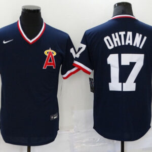 Men Los Angeles Angels #17 Shohei Ohtani Navy Cool Base Stitched Baseball Jersey