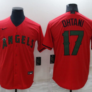 Men Los Angeles Angels #17 Shohei Ohtani Red Memorial Day Cool Base Stitched Jersey