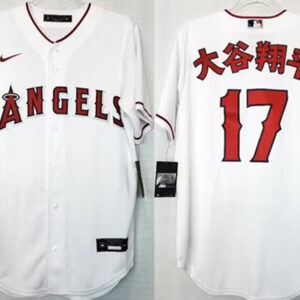 Men Los Angeles Angels #17 Shohei Ohtani White Cool Base Stitched Jersey