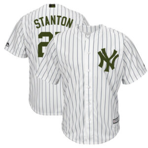 Men MLB New York Yankees #27 Giancarlo Stanton White Majestic 2018 Memorial Day Cool Base Stitched Jersey