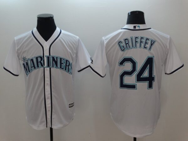 Men MLB Seattle Mariners #24 Ken Griffey Jr. White Alternate Cool Base Stitched MLB Jersey