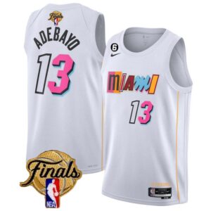 Men Miami Heat #13 Bam Adebayo White 2023 Finals City Edition With NO.6 Patch Stitched Jersey