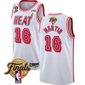 Men Miami Heat #16 Caleb Martin White 2023 Finals Classic Edition With NO.6 Patch Stitched Jersey