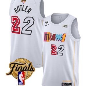 Men Miami Heat #22 Jimmy Butler White 2023 Finals City Edition With NO.6 Patch Stitched Jersey