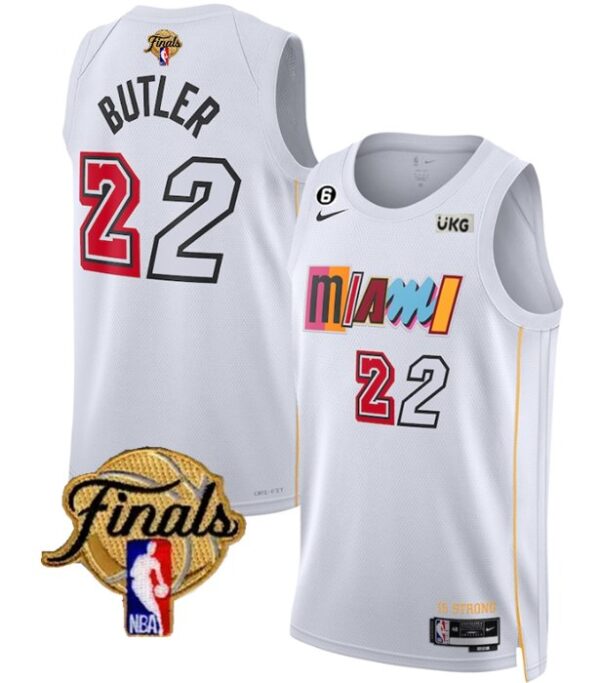 Men Miami Heat #22 Jimmy Butler White 2023 Finals City Edition With NO.6 Patch Stitched Jersey