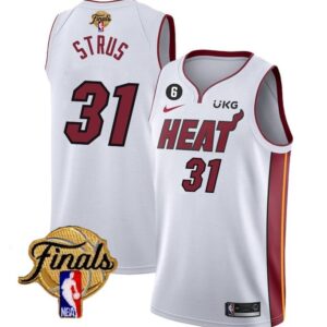 Men Miami Heat #31 Max Strus White 2023 Finals Association Edition With NO.6 Patch Stitched Jersey