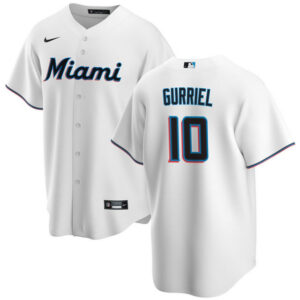 Men Miami Marlins #10 Yuli Gurriel White Cool Base Stitched Baseball Jersey