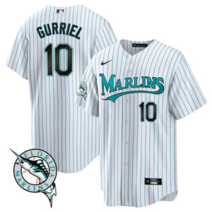 Men Miami Marlins #10 Yulieski Gurriel White Cool Base Stitched Baseball Jersey