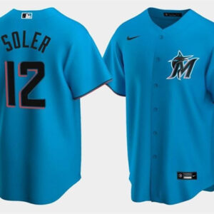 Men Miami Marlins #12 Jorge Soler Blue Cool Base Stitched Jersey