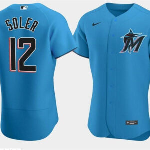 Men Miami Marlins #12 Jorge Soler Blue Flex Base Stitched Jersey