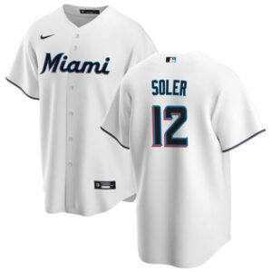 Men Miami Marlins #12 Jorge Soler White Cool Base Stitched Baseball Jersey