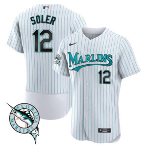 Men Miami Marlins #12 Jorge Soler White Flex Base Stitched Jersey