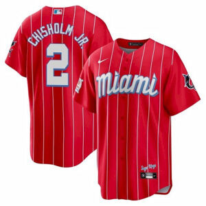 Men Miami Marlins #2 Jazz Chisholm 2021 Red City Connect Cool Base Stitched MLB Jersey