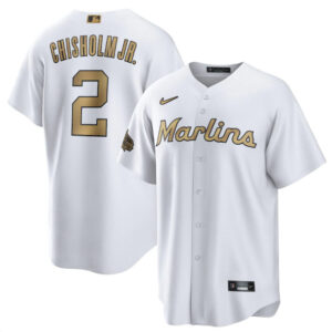 Men Miami Marlins #2 Jazz Chisholm Jr. White 2022 All-Star Cool Base Stitched Baseball Jersey