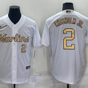 Men Miami Marlins #2 Jazz Chisholm Jr. White 2022 All-Star Cool Base Stitched Baseball Jersey