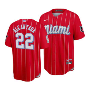 Men Miami Marlins #22 Sandy Alcantara 2021 Red City Connect Cool Base Stitched MLB Jersey