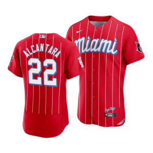 Men Miami Marlins #22 Sandy Alcantara 2021 Red City Connect Flex Base Stitched MLB Jersey