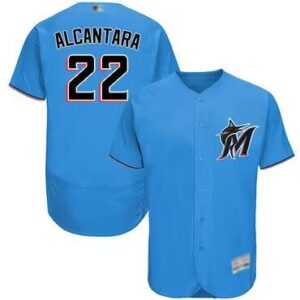 Men Miami Marlins #22 Sandy Alcantara Blue Flex Base Stitched Jersey