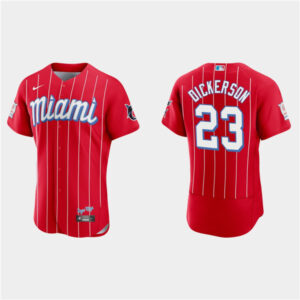 Men Miami Marlins #23 Corey Dickerson Red 2021 City Connect Flex Base Stitched MLB Jersey