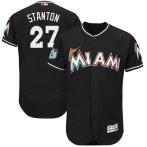 Men Miami Marlins #27 Giancarlo Stanton Majestic Black 2017 Spring Training Flex Base Player Stitched MLB Jersey