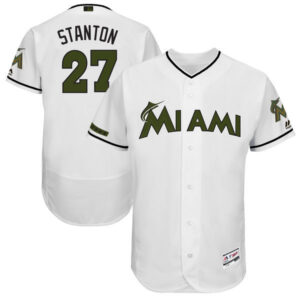 Men Miami Marlins #27 Giancarlo Stanton Majestic White 2017 Memorial Day Collection Flex Base Player Stitched MLB Jersey