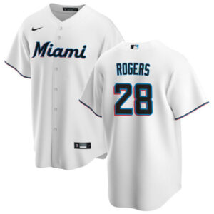 Men Miami Marlins #28 Trevor Rogers White Cool Base Stitched Baseball Jersey