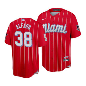 Men Miami Marlins #38 Jorge Alfaro 2021 Red City Connect Cool Base Stitched MLB Jersey