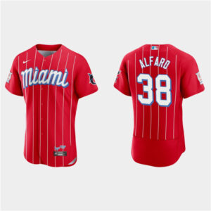 Men Miami Marlins #38 Jorge Alfaro Red 2021 City Connect Flex Base Stitched MLB Jersey