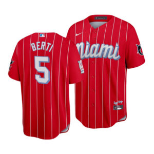 Men Miami Marlins #5 Jon Berti 2021 Red City Connect Cool Base Stitched MLB Jersey