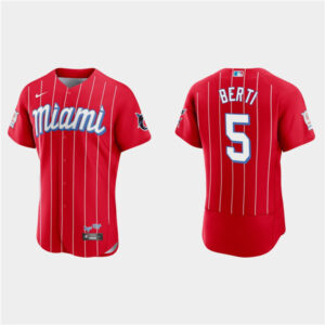 Men Miami Marlins #5 Jon Berti Red 2021 City Connect Flex Base Stitched MLB Jersey