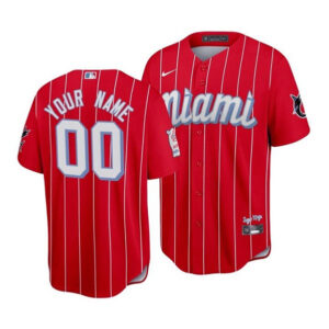 Men Miami Marlins Active Player Custom Red 2021 City Connect Cool Base Stitched MLB Jersey