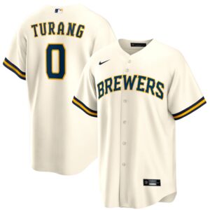 Men Milwaukee Brewers #0 Brice Turang Cream Cool Base Stitched Jersey