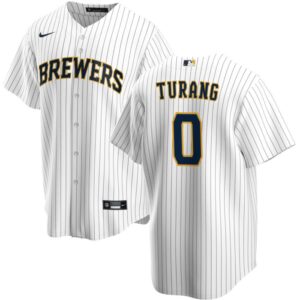 Men Milwaukee Brewers #0 Brice Turang Cream Cool Base Stitched Jersey