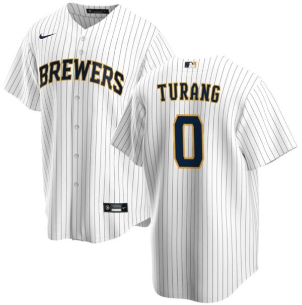 Men Milwaukee Brewers #0 Brice Turang Cream Cool Base Stitched Jersey