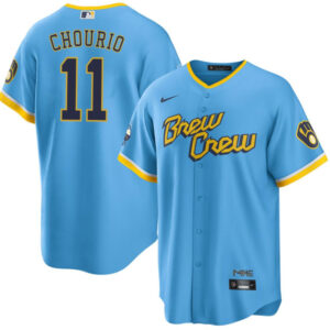 Men Milwaukee Brewers #11 Jackson Chourio Powder Blue City Connect Cool Base Stitched Jersey