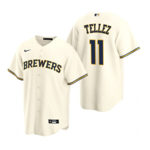 Men Milwaukee Brewers #11 Rowdy Tellez Cream Cool Base Stitched Jersey