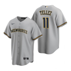 Men Milwaukee Brewers #11 Rowdy Tellez Gray Cool Base Stitched Jersey