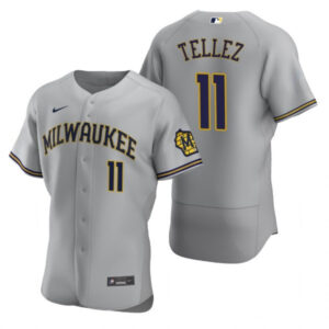 Men Milwaukee Brewers #11 Rowdy Tellez Grey Flex Base Stitched MLB Jersey