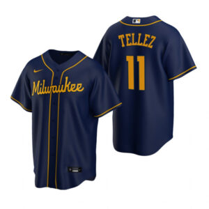 Men Milwaukee Brewers #11 Rowdy Tellez Navy Cool Base Stitched Jersey