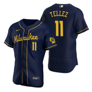 Men Milwaukee Brewers #11 Rowdy Tellez Navy Flex Base Stitched MLB Jersey