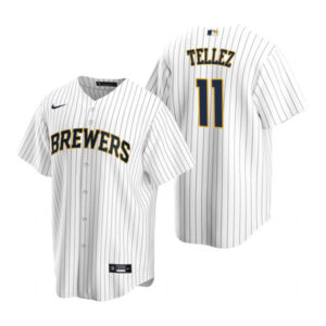 Men Milwaukee Brewers #11 Rowdy Tellez White Cool Base Stitched Jersey