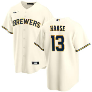 Men Milwaukee Brewers #13 Eric Haase Cream Cool Base Stitched Jersey