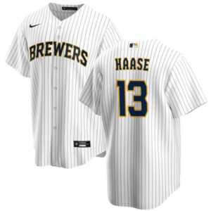 Men Milwaukee Brewers #13 Eric Haase White Cool Base Stitched Jersey