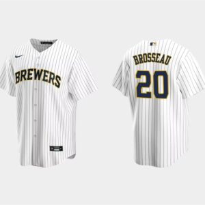 Men Milwaukee Brewers #20 Mike Brosseau White Cool Base Stitched Jersey