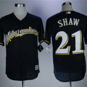 Men Milwaukee Brewers #21 Travis Shaw Navy Coolbase Stitched MLB Jersey